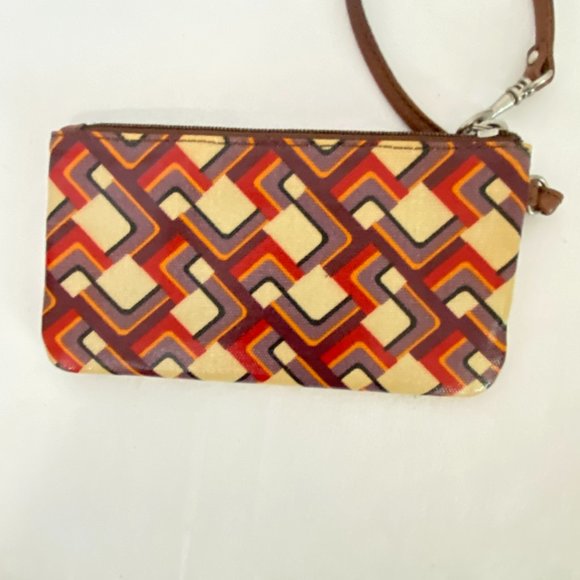 Fossil KEY-PER Coated Canvas Wristlet NEW with Tags Red Purple Tan Keyper - Picture 11 of 11
